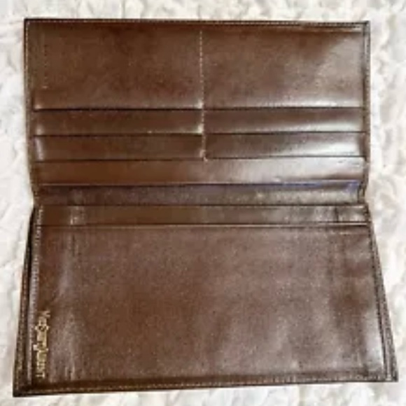 Yves Saint Laurent Long Wallet YSL Logo Brown Leather - Picture 4 of 12